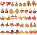 MARFOREVER 40Pcs/20 Pairs Fall Charms, Thanksgiving Charm for Jewelry Making, Autumn Pumpkin Maple Leaf Turkey Enamel Pendants for Bracelet Necklace Earrings Making Accessories
