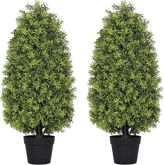 3ft Artificial Boxwood Topiary Trees (Set of 2) - UV Resistant Faux Plants for Outdoor/Indoor, Realistic 36in Fake Bushes and Shrubs for Front Porch, Planter, Patio - Low Maintenance & Evergreen-VerdiqueGarden