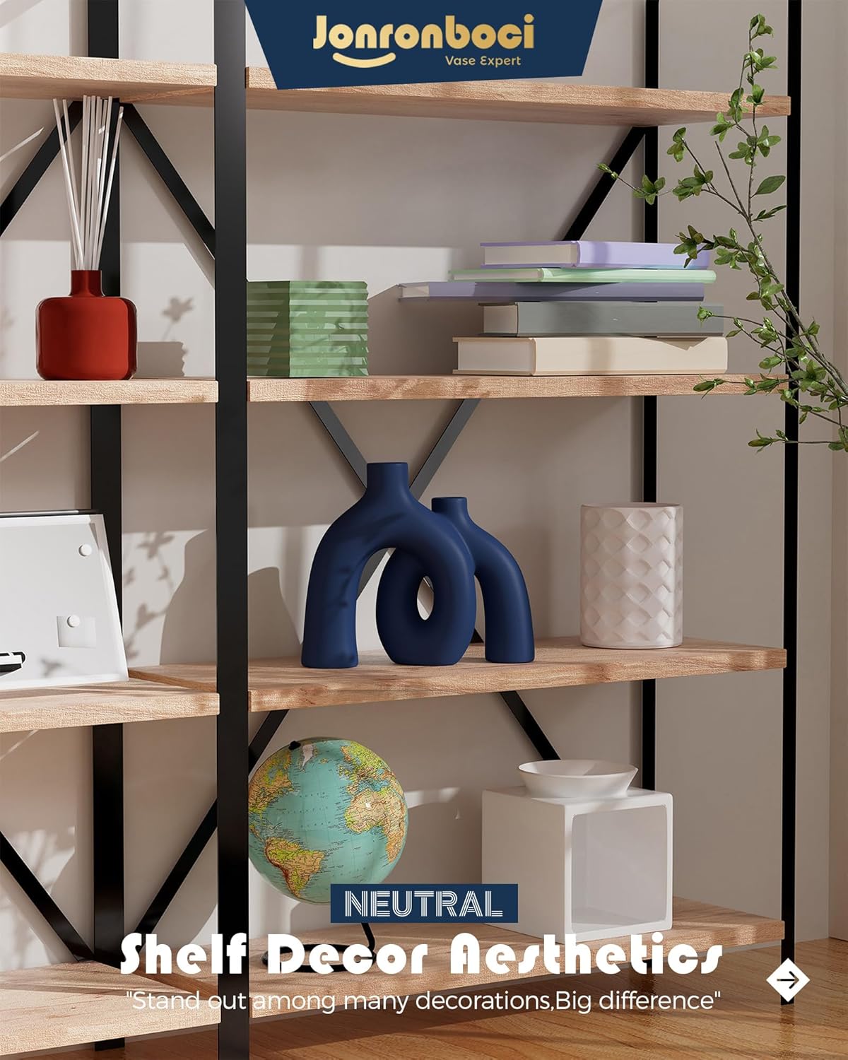 Hug Donut Decorative Vase Set - Navy Blue Vase, Modern Coastal Style Vases Home Decor, Matte Ceramic Decorations for Living Room Shelf, Bookshelf Mantle Entryway Table or Console Décor (Navy Blue)-VerdiqueGarden