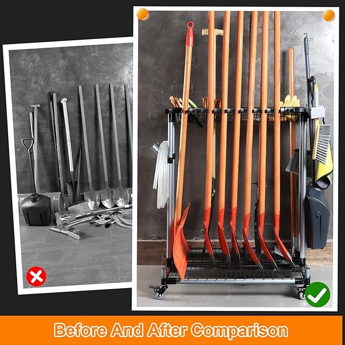 Garden Tool Storage Rack with Wheels Heavy-Duty Organizer for Garage, Yard, and Garden Tools-VerdiqueGarden
