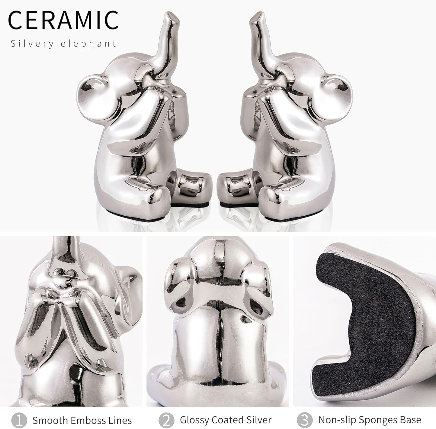 Loving Pair of Small Silver Elephant Statues Silver Home Decor Modern Boho Style Figurine Decorative Ornaments for Living Room, Bedroom, Office Desktop, Cabinets, Shelf-VerdiqueGarden