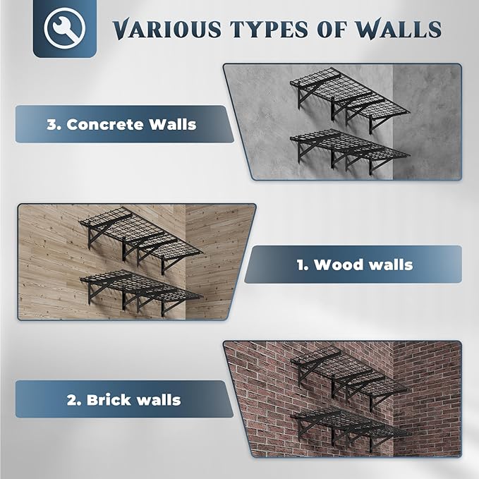 4 Pack Heavy Duty Garage Wall Shelving Set (2x3ft), Wall Mounted Garage Shelves 1000lbs Capacity, 24"x72" Shelf Storage Rack Floating Shelves, Black-VerdiqueGarden