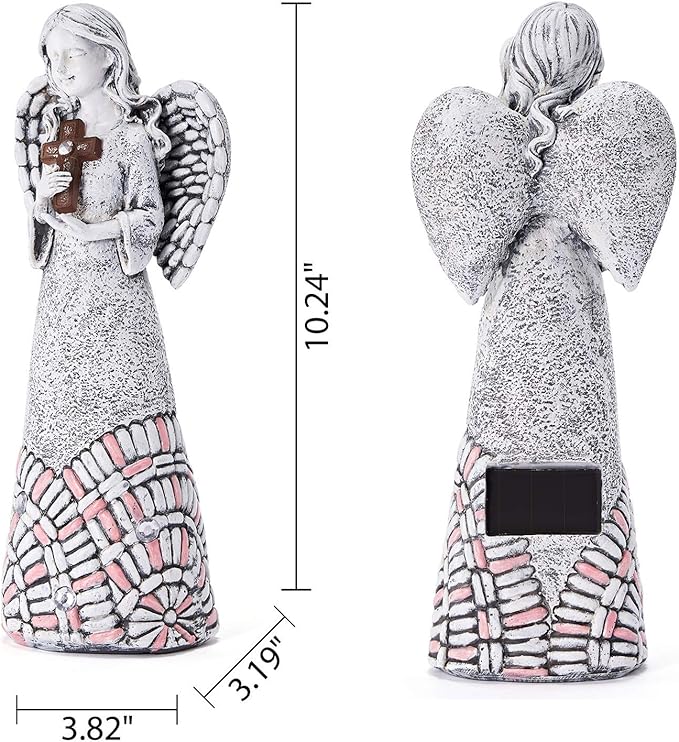 Angel Garden Statues Outdoor Solar Decor Gifts for Women Cross Praying for Cemetery Backyard Lawn Yard Decoration（10.24inch）-VerdiqueGarden