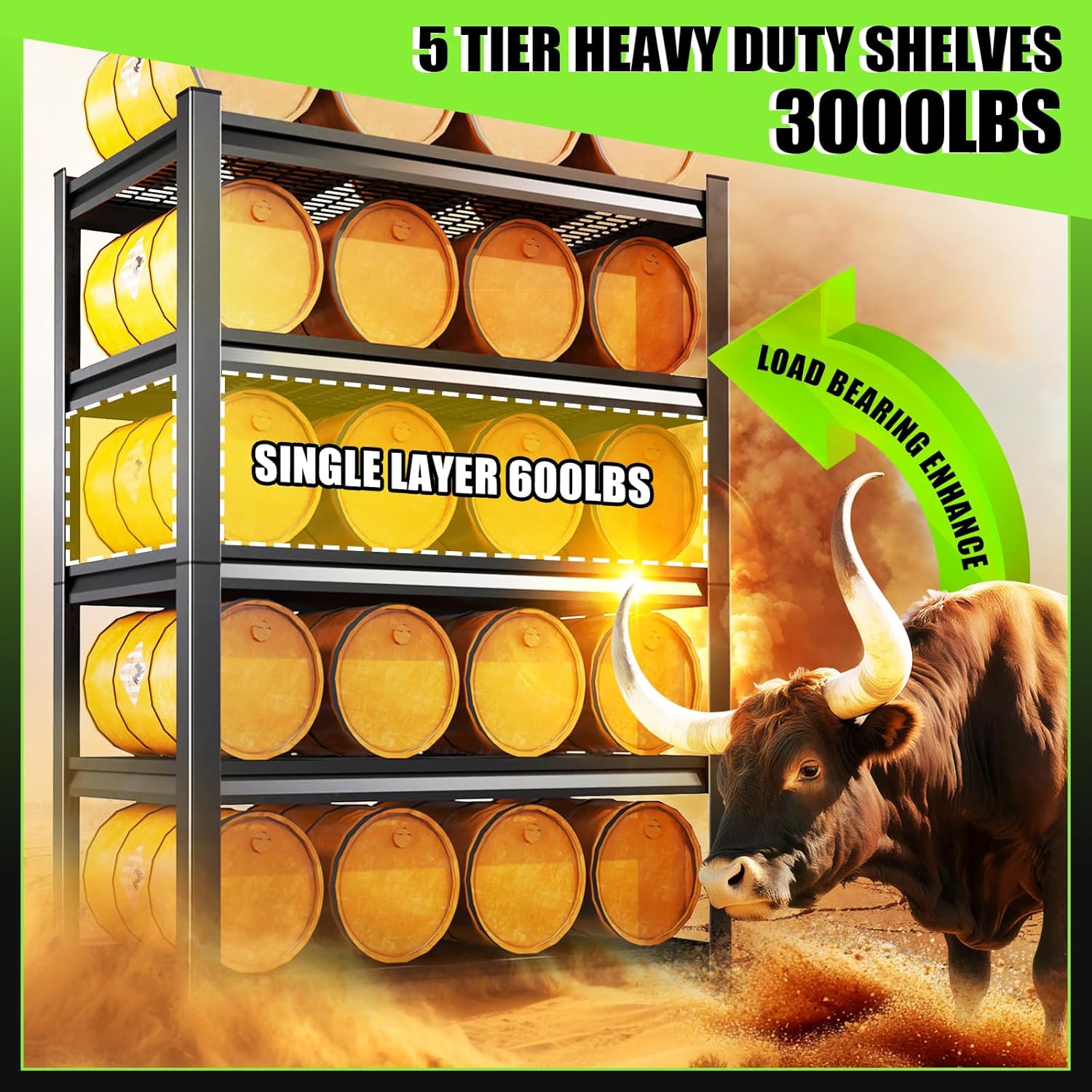 Garage Shelving 5 Tier Metal Shelves Adjustable Garage Storage Shelves Storage Rack 3000LBS Heavy Duty Industrial Shelving Unit Wire Shelf Rack Shelf for Storage Room, Basement,45.7”W×19.7”D×81.1 ”H-VerdiqueGarden