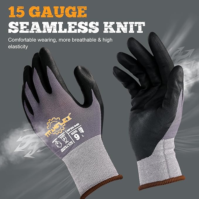 TitanFlex Work Gloves Microfoam Nitrile Coated Men Women, Safety Warehouse Gloves with Grip, Touchscreen, Seamless Knit Nylon-VerdiqueGarden