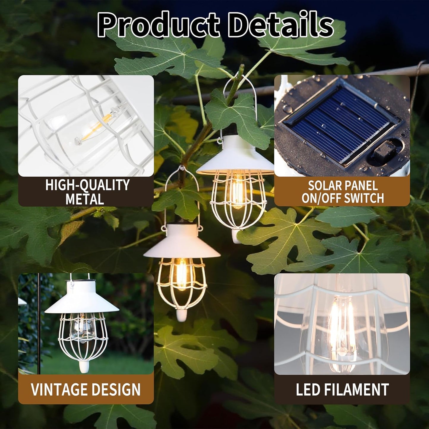 YAKii 2 Pack Solar Lantern Hanging Waterproof Outdoor Metal Solar Lamp with Warm White Light Decorate for Yard Garden Pathway Patio Porch Decor (White)-VerdiqueGarden