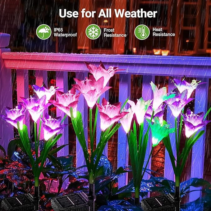 KOOPER Outdoor Solar Lights, 10 Pack Solar Garden Lights with Bigger Lily Flowers, Waterproof 7 Color Changing Solar Lights Outdoor - Bigger Solar Panel for Outdoor Patio Yard Garden Decoration-VerdiqueGarden