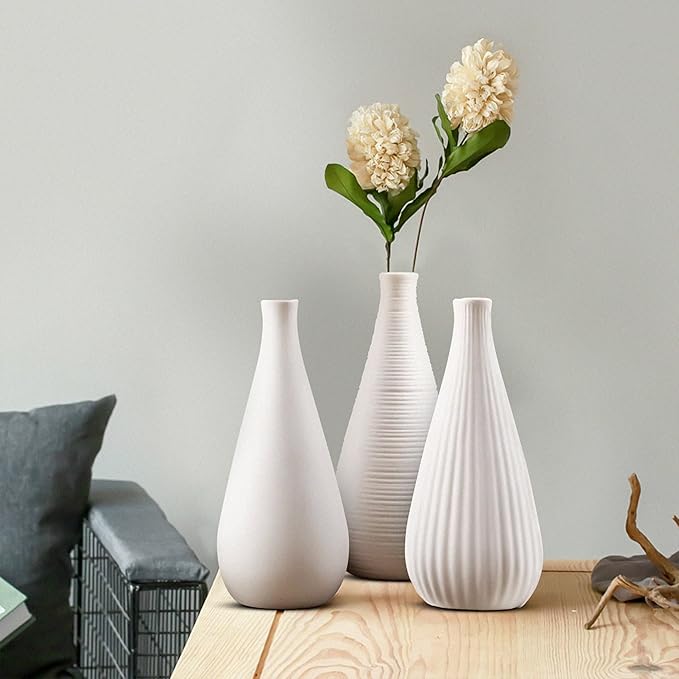 White Vases Home Decor Modern Ceramic Decorative Vases for Home Decor, Flower Vases & Centerpiece, Minimalist Design Set of 3-VerdiqueGarden