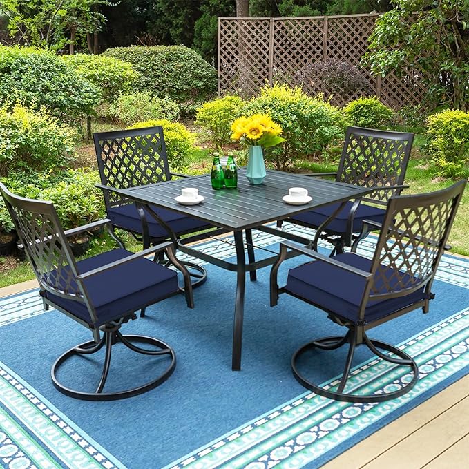 LVTXIII Patio Chair Cushions 19"x19"x3", Water-Repellent Outdoor Seat Cushions for Patio Furniture, Square Chair Pads with Ties for Home Garden Decoration, Set of 2, Navy Blue-VerdiqueGarden