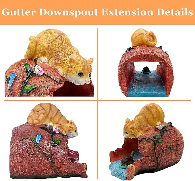 Teaeeno Orange Cat Decor Statue Gutter Downspout Extension Decorative,Animal Statue Outdoor Decor,3"×4" Rain Gutter Downspout Splash Block,Garden Splash Block Outdoor Sculpture,Rain Downspout Diverter-VerdiqueGarden