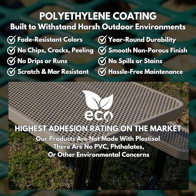 Heavy-Duty Outdoor Bench Thermoplastic Coated, Punched Steel, Commercial-Grade Garden Bench, Made in America (Portable with Back, 4 Ft, Textured Copper)-VerdiqueGarden