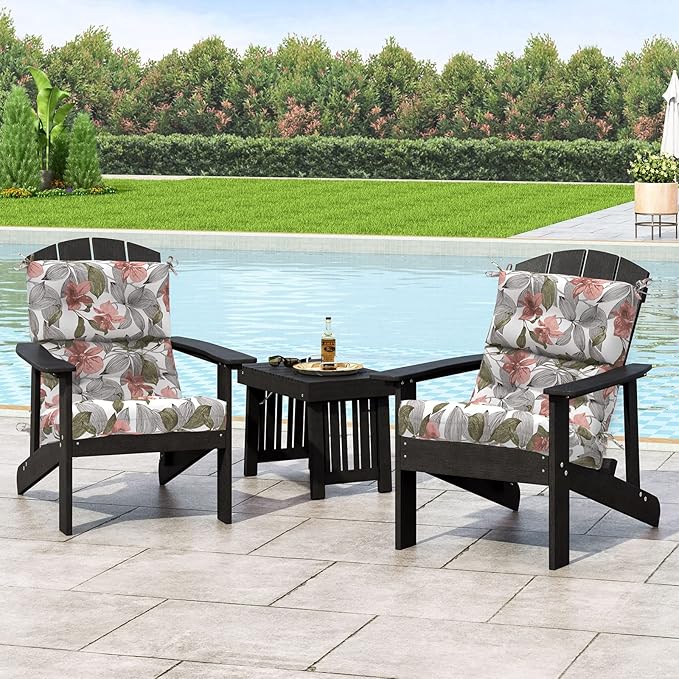 LVTXIII Outdoor Seat/Back Chair Cushion Patio Tufted High Back Cushion, Seasonal Replacement Rocking Chair Cushion with Ties (22” W x 20D”, Set of 2, Clemens Noir Pink)-VerdiqueGarden