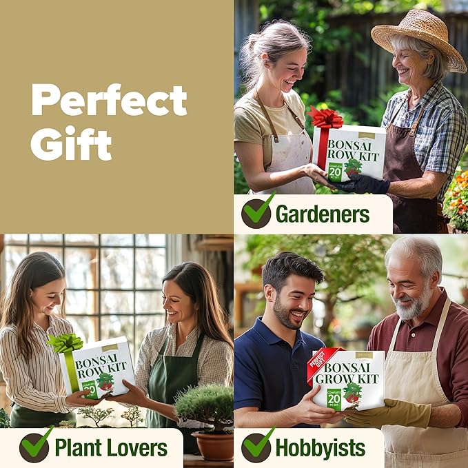 HOME GROWN Bonsai Tree Kit – Easy to Grow 4 Species of Bonsai w/Our Complete Plant Kit: Bonsai Pots & Peat Pellets Including a Bonus in-Depth Grow Guide - Great Gardening Gifts for Women and Men-VerdiqueGarden