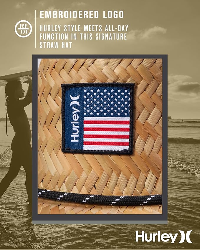 Hurley Men's Straw Hat - Wide Brim Channel Island Lifeguard Hat - Stylish Sun Hats for Men with Chin Strap-VerdiqueGarden