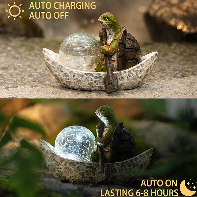 Garden Statue of Turtle,Garden Decor Turtle Figurine,Turtle Outdoor Statue,Solar Turtle Decor for Patio,Balcony,Yard,Lawn Ornament,Perfect Garden Gift-VerdiqueGarden