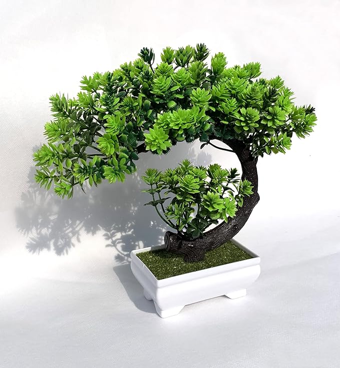 Small Artificial Plants Greenery Desktop Bonsai - Green Plastic Fake Plants for Home Decor, Indoor Bookshelf, Office Desk and Bathroom Room Decor, Tall 8.5"-VerdiqueGarden