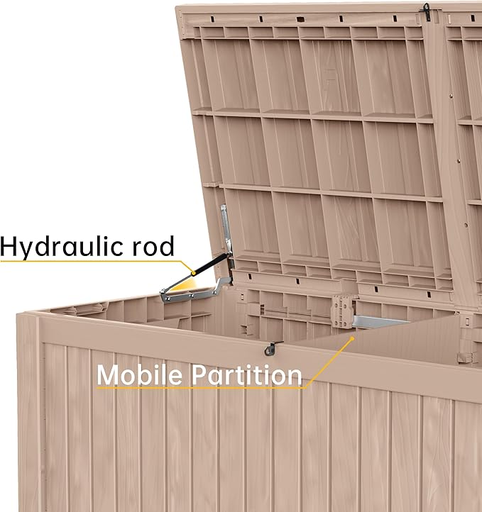 DRATO 180 Gallon Deck Box, Waterproof Resin Large Outdoor Storgae Box for Patio Furniture, Patio Cushions, Gardening Tools, Pool and Sports Supplies, Lockable-VerdiqueGarden