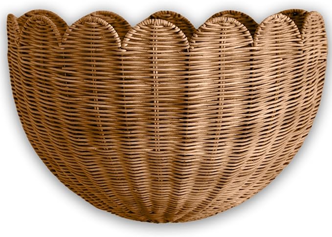 BEBE BASK Scalloped Wicker Hanging Basket - The Original Wicker Wall Decor - Hand Woven Wall Basket - Home Décor Wall Hanging Basket - Wall Storage Basket for Nursery, Living Room and Bathroom (Mocca)-VerdiqueGarden