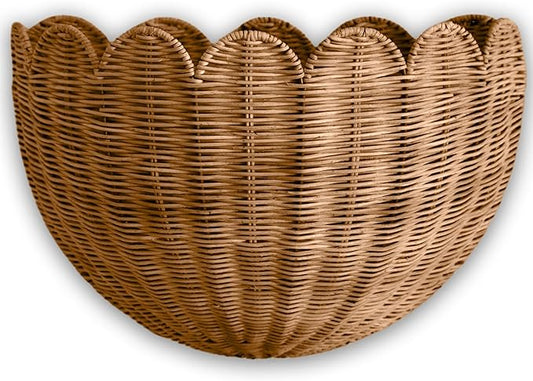 BEBE BASK Scalloped Wicker Hanging Basket - The Original Wicker Wall Decor - Hand Woven Wall Basket - Home Décor Wall Hanging Basket - Wall Storage Basket for Nursery, Living Room and Bathroom (Mocca)-VerdiqueGarden