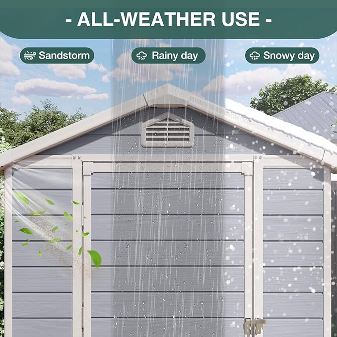 Storage Shed Plastic Outdoor Storage Shed Waterproof Container House with Lockable Door and Transparent Window for Garden, Lawn, Backyard, Patio (6x4FT)-VerdiqueGarden