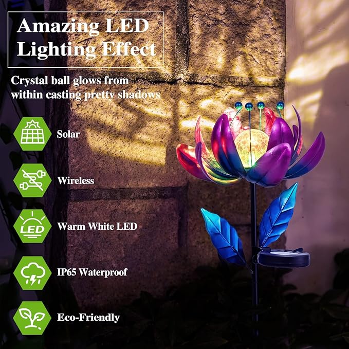 Outdoor Garden Decor Solar Spinners Lights - Metal Wind Spinner Solar Lights for Yard, Patio, Garden Lawn Oranments-VerdiqueGarden