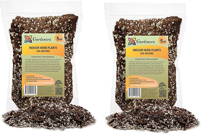 Soil Mixture for Indoor Herb Planters - 10 Quart - Specially Blended Soil Mixture for Planting and Growing Indoor Kitchen Herbs Indoors (2 Bags of 5 Quart)-VerdiqueGarden