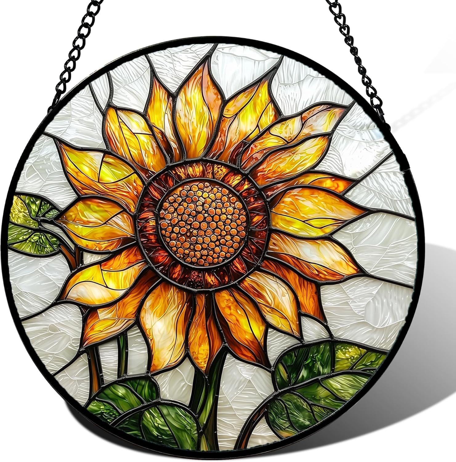 Stained Glass Window Hanging - Sunflower Flower Suncatcher Ready to Hang Window Doors Home Decoration and Christmas, Mother's Day Birthday Gifts for Women, Men, and Mom 14.9x14.9 in-VerdiqueGarden