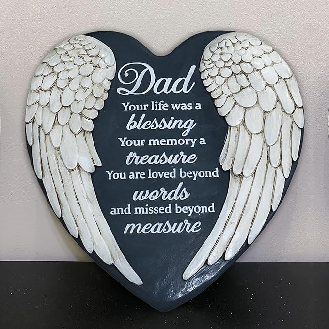 Dad Memorial Garden Stone, Dad Stepping Garden Memorial Stone, in Memory of Dad Stones Gifts for Loss of Father, Loss of Dad, Father Memorial Angel Wings Heart Stone TNS13-VerdiqueGarden