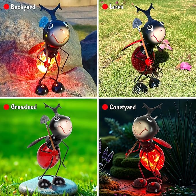 Solar Garden Statue Ladybug Decor,Outdoor Decorative Tabletop Lanterns,Outdoor Ladybug Figurines Decorations for Patio Yard Lawn Ornaments,Birthday Gifts for Mom Women Grandma-VerdiqueGarden