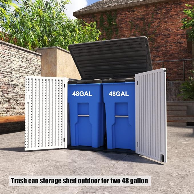 Resin Outdoor Storage Shed, 38 cu.ft Outdoor Storage Box Waterproof for Garden Tools, Patio Furniture, Trash Cans, Garage Storage, Customized Shelves & Lockable (Off White)-VerdiqueGarden