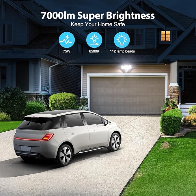 Olafus 75W Motion Sensor Outdoor Lights, 7000lm Motion Flood Light Dusk to Dawn, IP65 Waterproof LED Security Floodlights, 6500K Motion Detector Lights for Outside, White-VerdiqueGarden