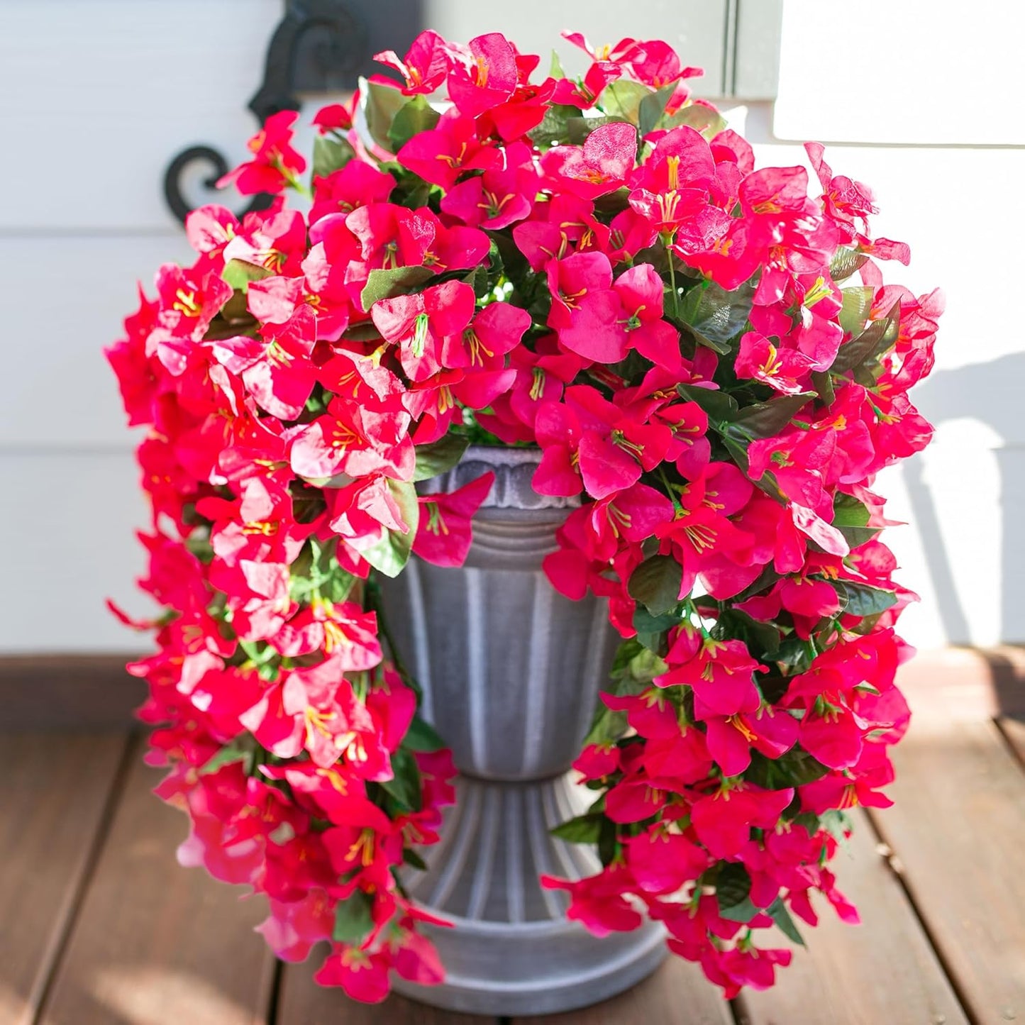 Bougainvillea Artificial Hanging Flowers Plants for Outdoors Decoration, 2pcs Fake Flowers Silk Bougainvillea Vines Realistic UV Resistant Faux Flowers for Planters Porch Patio Urn, Hot Pink-VerdiqueGarden