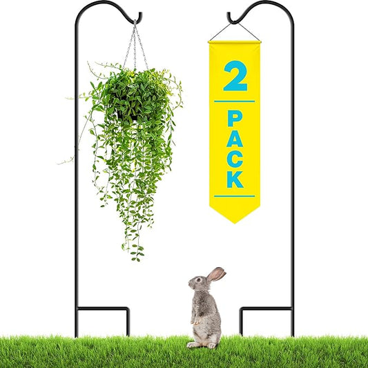 Gray Bunny 65" Shepherds Hooks for Outdoor 2 Pack, Thick Bird Feeder Pole, Hanging Plant Stand, Shepherds Hook for Bird Feeder, Non-Hollow, Non-Adjustable, Extra Long Base Prongs-VerdiqueGarden