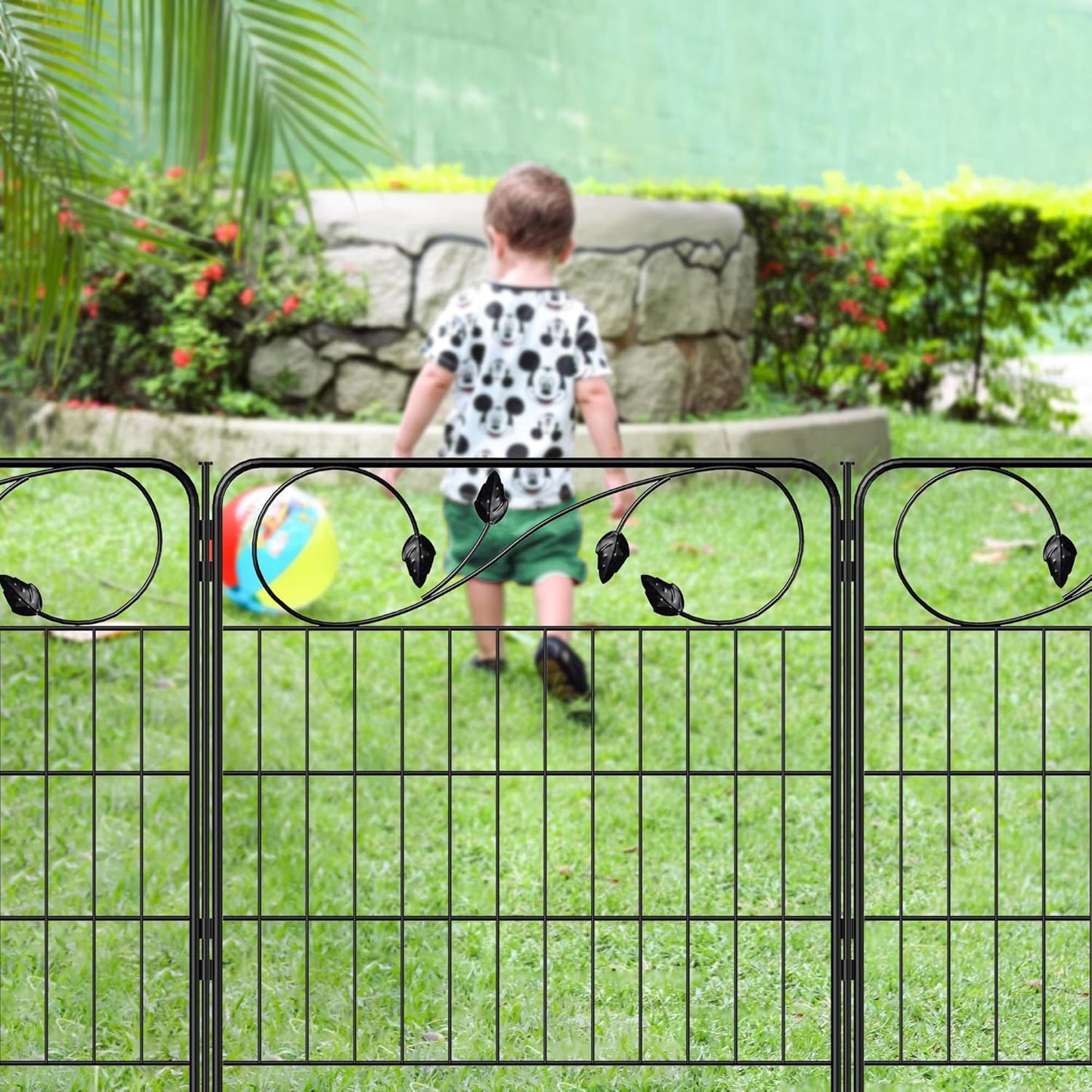 Decorative Metal Garden Fence 24in(H) X10ft(L) 5 Panels Leaf Black Rustproof Wire Border Fence for Landscape Patio Flower Bed Garden Fencing Panel Animal Barrier for Dogs-VerdiqueGarden