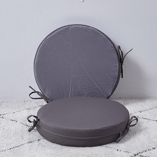 15 x 15 Inch Round Cushions for Outdoor Furniture Non-Slip Waterproof Patio Bistro Chair Cushion with Ties Bar Stool Seat Cushion for Kitchen Chairs Set of 2, Dark Gray-VerdiqueGarden