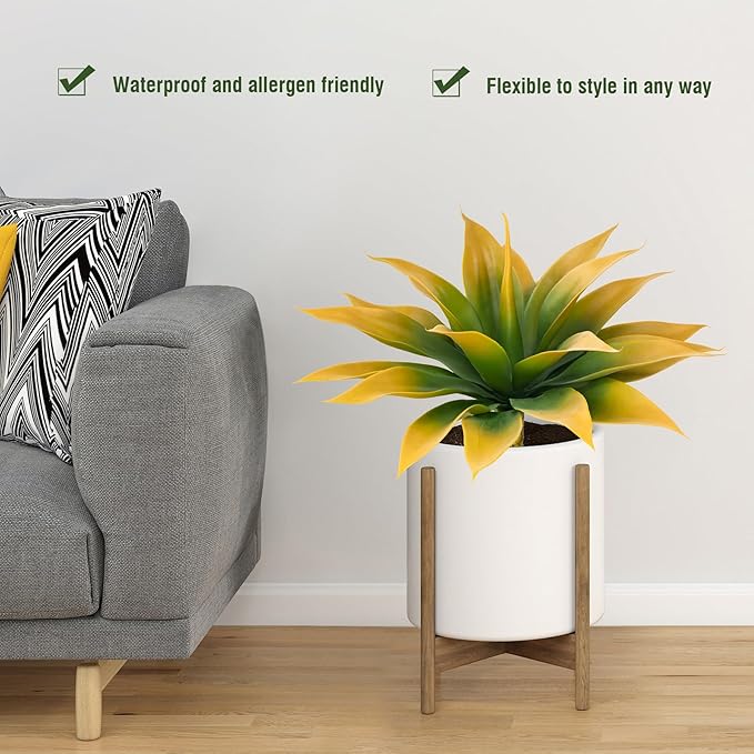Artificial Agave Plants,Large UV Resistant Fake Agave Planters for Indoor and Outdoor Decorating Tropical Plant Succulents Greenery Indoor Decor (2Pack,18" Yellow)-VerdiqueGarden