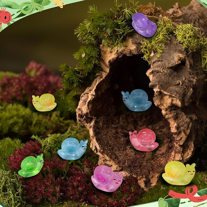 180 Pcs Luminous Resin Snail Miniatures Mini Animals Figures Cute Snail Figurine Fairy Decor Animal Ornament for Garden Landscape Home Accessories Craft Cake Decoration DIY-VerdiqueGarden