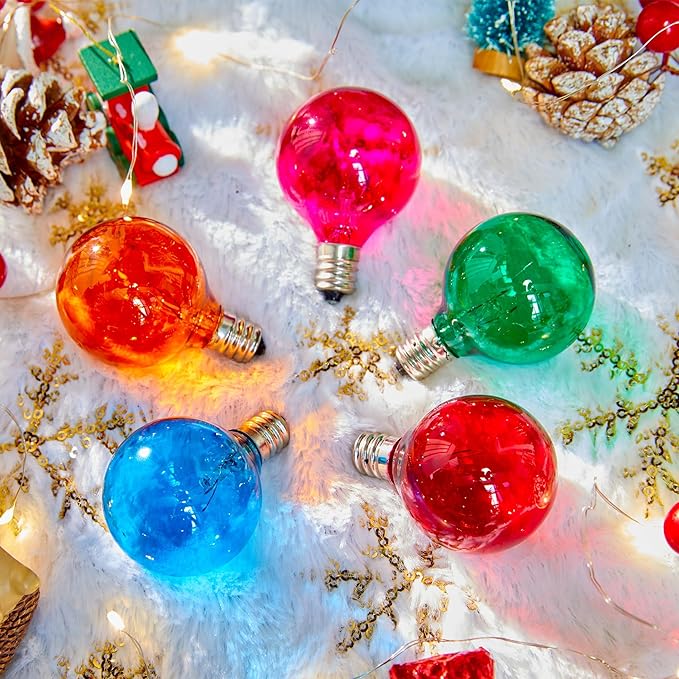 Brightown 50 Pack G40 Colorful Incandescent Bulb, Vintage Globe Replacement Light Bulb for Christmas Lights, 5 Watt E12 C7 Candelabra Base for Patio Yard Garden Holiday Xmas Decoration-VerdiqueGarden