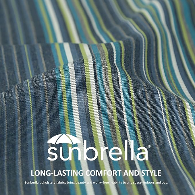 Sunbrella Square Corner Seat Cushions, 19" x 19" x 3", Set of 4, Indoor Outdoor Water Repellent Universal Chair Pads with Ties for Patio Furniture, Garden Deck Dining Chairs, Beach Stripe Lagoon-VerdiqueGarden