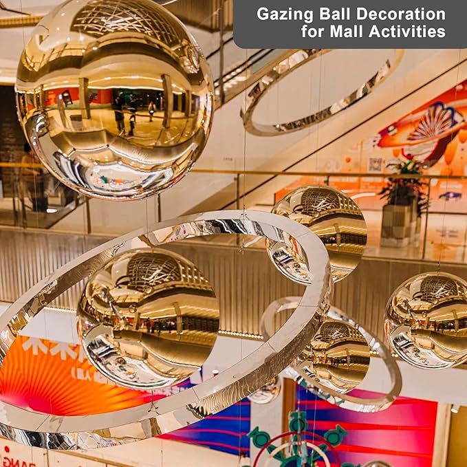 Nerien Gazing Ball, Stainless Steel Garden Mirror Globe, Polished Ornament Sphere, Hollow Floating Reflective Hemisphere, for Home Outdoor Pond Housewarming Swimming Pool Decoration, Gold, 8Pcs-VerdiqueGarden