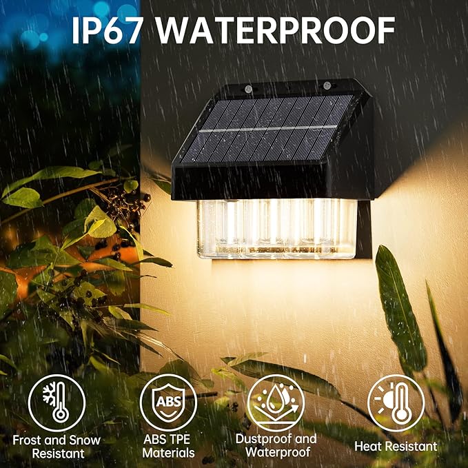 AOSEA High Bright Solar Lights Outdoor IP67 Waterproof, 6 Pack Solar Wall Powered Deck Lights with Tungsten Bulbs, Fence Lights for Outside, Yard, Patio, Fence, Steps, Garden, Landscape (Warm White)-VerdiqueGarden
