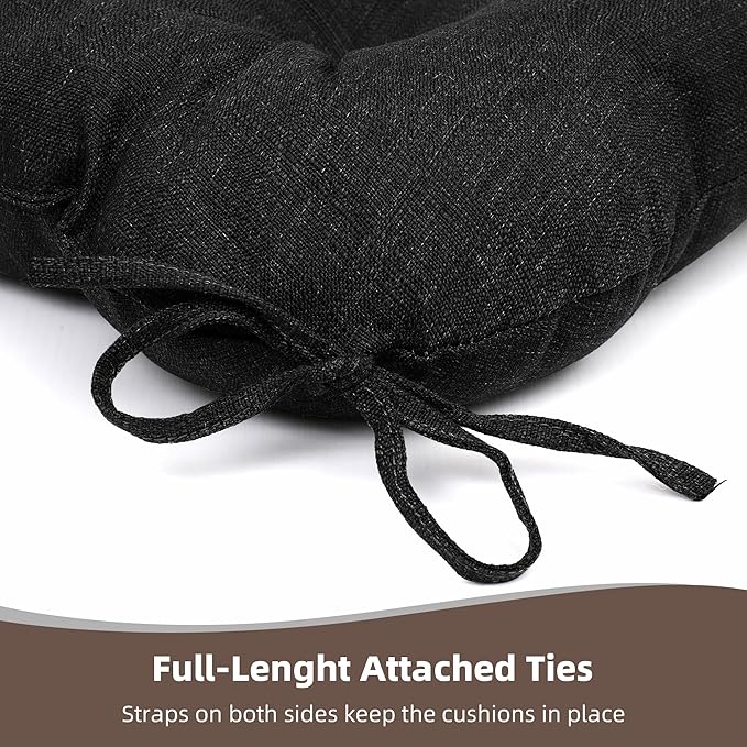 RACE LEAF Outdoor Cushions 19" x 19" Patio Chair Seat Pads, Set of 2 Thick Fill Tufted Square Patio Cushions, Water-Resistant Olefin Chair Seat Cushion with Ties for Non-Slip Support, Black-VerdiqueGarden