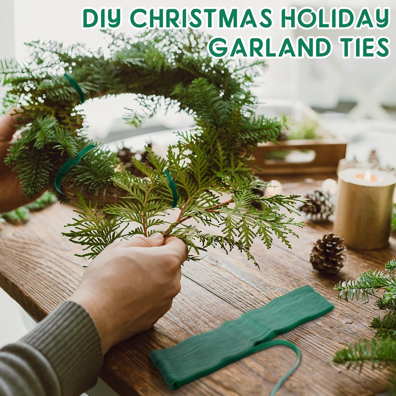 80 Pcs 16 Inch Christmas Garland Ties Green Adjustable Holiday Banister Ties Reusable Fastener Strap Nylon Garden Plant Cable Strap Christmas Tree Wreath Hook Loop Organizer for Home Office-VerdiqueGarden