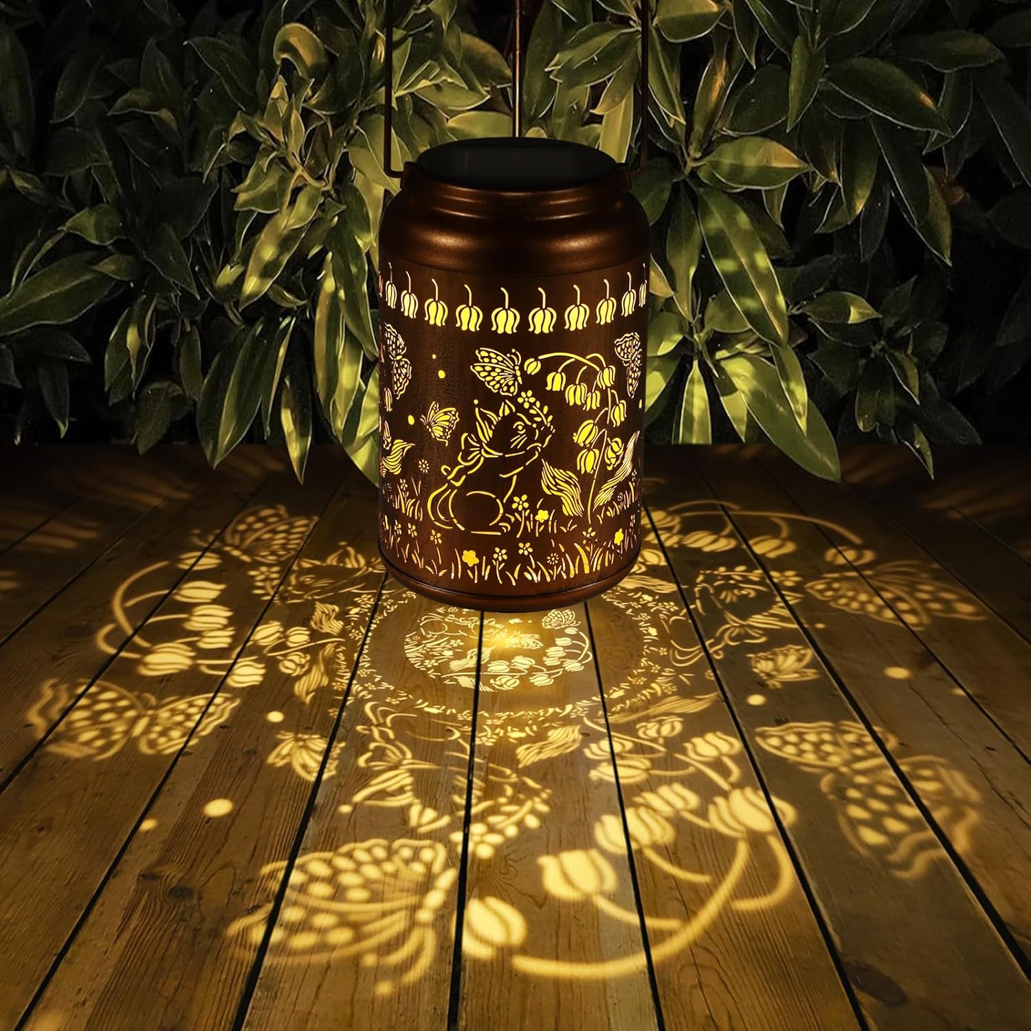 Solar Lanterns Outdoor Waterproof Hummingbird Garden Decor Christmas Gifts for Women Mom Grandma Hanging Lights Metal Decoration Outside for Yard, Patio,Backyard,Porch(Cat and Butterfly)-VerdiqueGarden