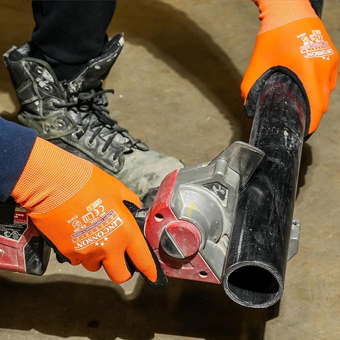 linconson 12 Pack Safety Performance Series Construction Mechanics Wrinkle Latex Work Gloves-VerdiqueGarden