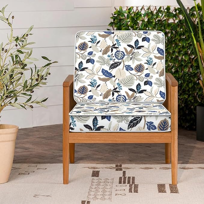 LVTXIII Patio Chair Cushions 22"x22"x3", Water-Repellent Outdoor Seat Cushions for Patio Furniture, Square Chair Pads with Ties for Home Garden Decoration, Set of 2, Breeze Leaves Beige-VerdiqueGarden