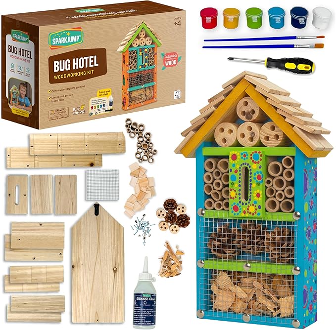 Premium Bug Hotel Kit, DIY Cedar Wood Craft for Building Bee, Ladybug, or Butterfly Houses, Educational Kit for Kids, Parents and Teachers-VerdiqueGarden