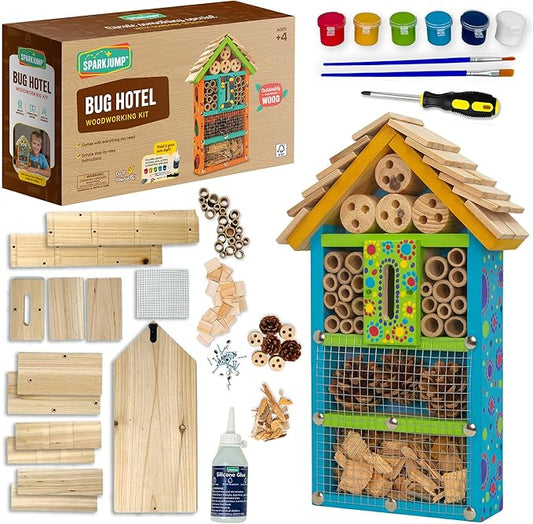Premium Bug Hotel Kit, DIY Cedar Wood Craft for Building Bee, Ladybug, or Butterfly Houses, Educational Kit for Kids, Parents and Teachers-VerdiqueGarden