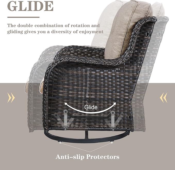 5 Piece Outdoor Patio Furniture Set - Wicker Furniture Patio Conversation Set, Outdoor Swivel Rocker Chairs with Loveseat Sofa and 2 Ottomans for Small Space, Gray Cushion-VerdiqueGarden