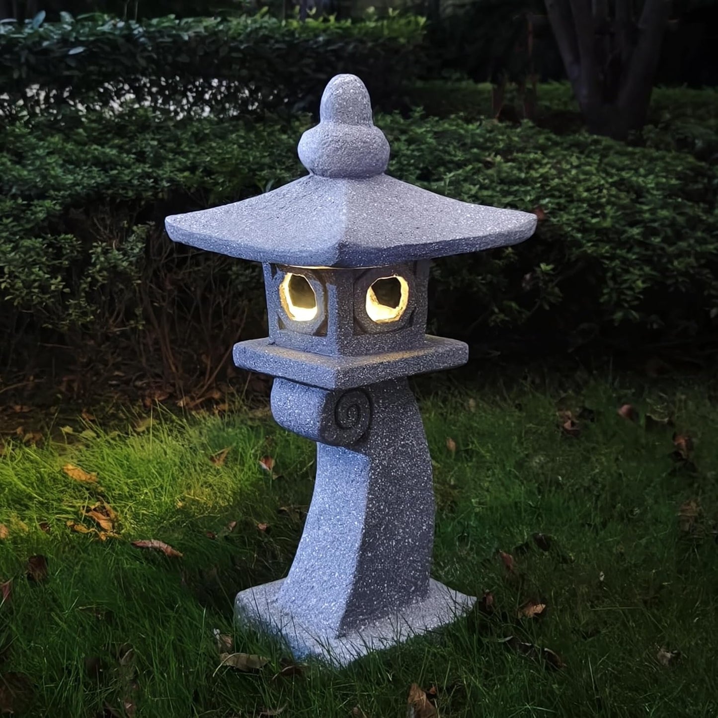 ZOEJADE 28" H Large Solar Zen Asian Pagoda Lantern Garden Outdoor Statue Japanese Palace Lantern with Solar Light for Lawn Yard Pond Patio Temple Court Decor Meditator Stylite Garden Figurines-VerdiqueGarden